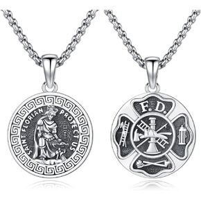 قلادة سانت فلوريان من الفضة الإسترليني عيار 925، قلادة رجال الإطفاء سانت فلوريان، مجوهرات تميمة القديس الراعي، هدية تحمينا للرجال والنساء، 20+2 بوصة in Kuwait