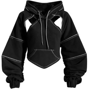 Crop Hip Hop Hoodies Women Pullover Spring Autumn Cutout Backless Bandage Short Hooded Sweatshirt Tracksuit