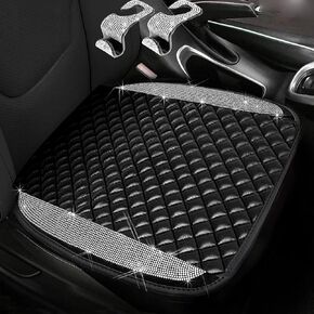 4 Pack Bling Car Accessories Seat Covers Full Set for Women (2 Front Bottom Seat Covers, 1 Rear Bench Seat Covers, 1 Car Center Console Cover) Universal Fit Most Cars Sedans SUVs Trucks
