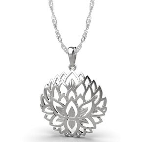 Lotus Flower Necklace 925 Sterling Silver - Large Open Birthday Flower Necklaces for Women 20" Chain - Boho Spiritual Yoga Jewelry - Inspirational Gifts for Her - Handmade