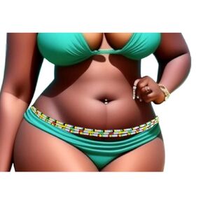 Ahiastring African Waist Beads - Glow In The Dark, 48 Inches, Non-Fading Beads, Crystal Embellishments - Bikini- Party -3 Pack"