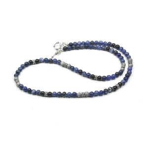 Men's Necklace, Sodalite, Onyx, and Grey Jasper Stone Beads Necklace, Necklace For Men, Mixed Stone and Sterling Silver Beads Necklace