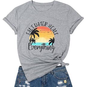 KIDDAD المياه المالحة يشفي كل شيء قميص المرأة هاواي أشجار النخيل الجرافيك تي شيرت الصيف عطلة الشاطئ تي شيرت بلايز in Kuwait