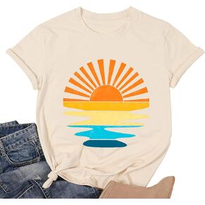 Retro Sunset Shirt for Women Sunshine Beach Graphic T-Shirt Summer Vacation Short Sleeve Tee Tops