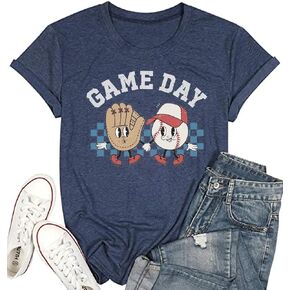Women's Baseball Game Day T-Shirt Casual Short Sleeve Family Sports Mother's Day Mom Graphic Tees Tops