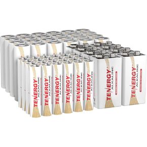 Tenergy 56 Pack Alkaline Batteries, 24 Pack AA Batteries, 24 Pack AAA Batteries, and 8 Pack 9V Size Batteries for Household Electronics