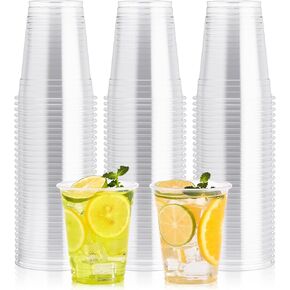 100 Pack 16 OZ Clear Plastic Cups, Cold Party Drinking Cups, Clear Disposable Cups Fruit/Ice Cream/Cupcake/Iced Cold Drinks