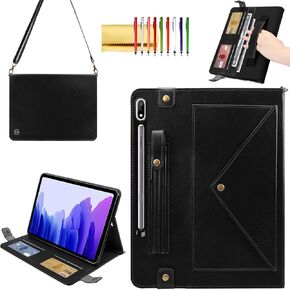 Handbag Case for Samsung Galaxy Tab S8+/S7+/S7 FE 12.4", Techcircle Folio Stand Crossbody Wallet Case w/Pen Holder & Card Slots Thin Pocket, Built-in Hand Strap & Removable Shoulder Strap, Coffee
