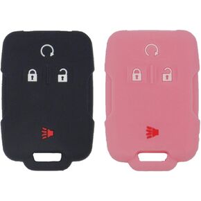 2pcs Silicone 4 Buttons Smart Key Fob Cover Remote Keyless Entry Bag Compatible with Chevrolet Silverado Colorado 2017 2018 M3N32337100 13577770 13577771 GMC Sierra Yukon Cadillac, Black+Blue