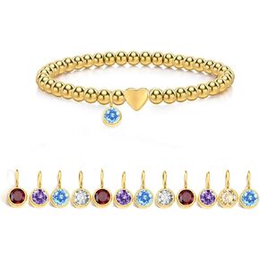 Gold Bracelets for Women Gold Heart Birthstone Bracelets Gold Beaded Bracelets Charm for Every Month Shiny Finish Jewellery Gifts for Women