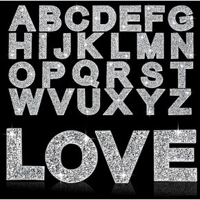 Morcheiong 26Pcs Rhinestone Letter Patches A-Z, Self Adhesive Rhinestone Letters, Rhinestone Iron on Letters Alphabet for Fabric Clothing (White)