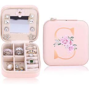 Personalized Jewelry Box for Women,Travel Jewelry Case|Small Travel Jewelry Organizer Box|Birthday Gifts for Teen Girl Women Mom Sister Friends|White Travel Essentials Initial T