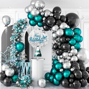 Teal Blue Balloon Arch Kit, Different Size 5 10 18 Inch Birthday Party Balloons, Metallic Silver Black Teal Blue Garland Kit, DIY Latex Balloon Arch for Birthday Graduation Wedding Balloon Decoration