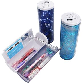 صندوق مقلمة متعدد الوظائف مع قفل، آلة حاسبة، رمال متحركة، مرآة، شكل أسطواني واقف، حامل أقلام لطيف، منظم مكتب كاواي للفتيات والأولاد والأطفال واللوازم المدرسية (غابة ساكورا) in Kuwait