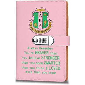 AKA Sorority Gift Leather Combination Lock Notebook for Women Girls Pink and Green Greek Sorority Journal Combination Lock Notebook Sisterhood Graduation Gift (behind you) in Kuwait