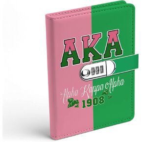 AKA Sorority Gift Leather Combination Lock Notebook for Women Girls Pink and Green Greek Sorority Journal Combination Lock Notebook Sisterhood Graduation Gift (behind you)