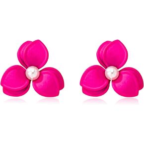 Flower Stud Earrings for Women Pink Flower Earrings Pearl Statement Flower Earrings for Women Floral Earrings for Women Flower Jewelry Women's Stud Earrings