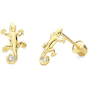 14k Yellow Gold Lizard Stud Earrings with Screw Back