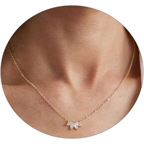 Kyerlyn Diamond Necklaces for Women, Dainty Leaf Necklace 14K Gold/Silver Plated CZ Heart Pendant Necklace Simple Flower Choker Necklaces Elegant Everyday Jewelry Gift