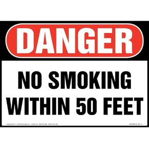 Danger: No Smoking Within 50 Feet Sign 2-pk. - J. J. Keller & Associates - 14" x 10" Permanent Self Adhesive Vinyl with Rounded Corners - Complies with OSHA 29 CFR 1910.145 and 1926.200