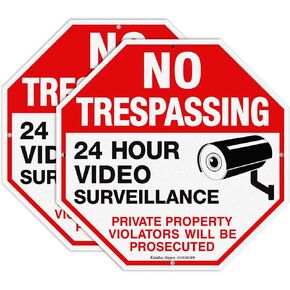 No Trespassing Sign Private Property Protected By Video Surveillance Violators Will Be Prosecuted Sign, 4-Pack 12 x 12 Inch Reflective Aluminum, UV Protected, Weather/Fade Resistant, Easy to Install