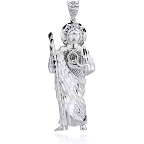 Claddagh Gold .925 Sterling Silver 3-1/10" Christian Saint Jude Thaddeus Patron Saint of Lost Causes Pendant Necklace - Choose Chain Length, 16"-22"