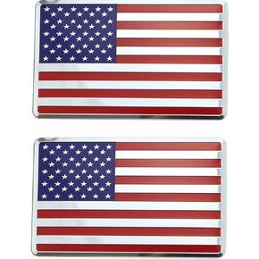 (Set of Two)-Premium Aluminum-United States American Flag Decal Emblem Sticker Badge 3.125"x2" Universal Stick Anywhere, 4th of July, Car Truck Bumper Window Gift Stocking Stuffer Made in USA!