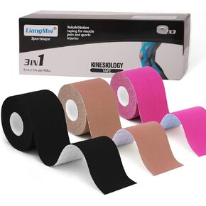 Kinesiology Tape,Hypoallergenic and Waterproof Kinesiology Tape for Muscle Pain Relief and Joint Support,Free-Cutting Elastic Athletic Tape (3 Rolls)
