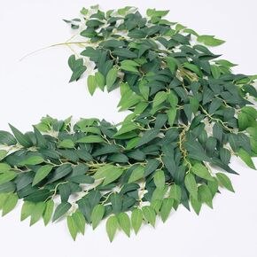Mizii Artificial Vines Garland 10 Feet Faux Italian Ruscus Vine Greenery Garland Silk Green Leaves Decoration Fake Plants Greenery for Table Centerpieces Home Room Wall Wedding Arch Decor (10 feet)