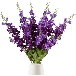 6PCS White Artificial Delphinium Flowers 33" Long Stems White Flowers Larkspur Silk Flowers for Tall Vase White Fake Flowers for Wedding Centerpieces for Home Decor Indoor (White)