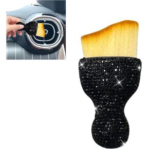 Car Interior Dust Brush, Diamond Detailing Brush, Auto Bling Handle Soft Bristles Curved Brushes, Scratch Free Car Interior Cleaning Tool for Vehicle Dashboard, Air Conditioner Vent (Black)