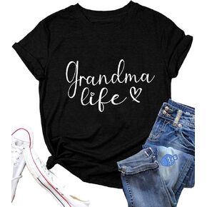 Grandma T-Shirt for Women Funny Cute Pattern Blessed Grandma Mom Shirt Casual Grandma Gigi Gift Top
