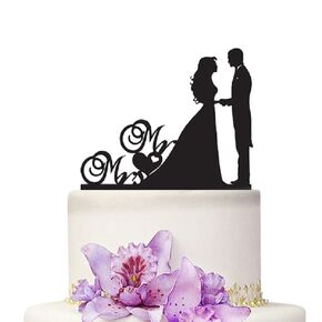 YAMI COCU Mr And Mrs Cake Topper Wedding Rustic Anniverary Family Bride Groom Party Decoration