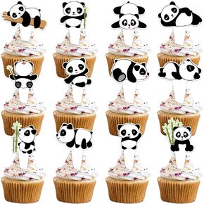 24pcs Panda Dessert Cupcake Topper Pick for Cute Animal Theme Decor Baby Shower Boys Girls Happy Birthday Party Decorations Supplies