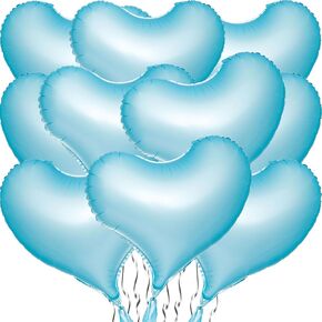 10 Pcs 20 Inch Blue Heart Balloons Foil Heart shaped Balloons Helium Mylar Balloons Foil Balloon for Women Kids Valentines Day Decoration Birthday Wedding Proposal Bridal Party Decor