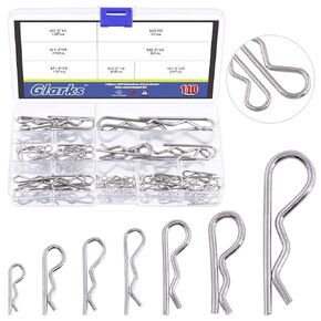 Glarks 110Pcs 304 Stainless Steel Hairpin R Clips Kit 7 Size R Cotter Pins Assortment for Automotive, Mechanics, Car Garage, Power Equipment, Cars, Trucks, Lawn Mower, Small Engine Repair