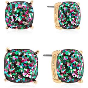 Square Stud Earrings for Women - Sparkly Glitter Statement Cushion Cut Post Studs Set for Mom and Daughter