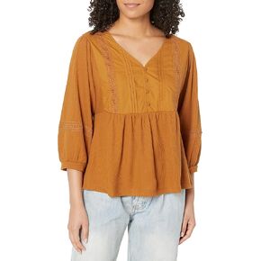 Zac & Rachel Women's Long Sleeve Waffle Knit Top with Crochet Trim