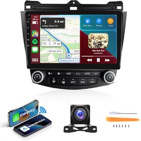 Podofo راديو السيارة ستيريو لهوندا أكورد 7th 2003 2004 2005 2006 2007 مع Apple CarPlay اللاسلكي Android Auto، شاشة لمس 10 بوصة راديو بلوتوث Android مع نظام تحديد المواقع والملاحة واي فاي كاميرا احتياطية HiFi