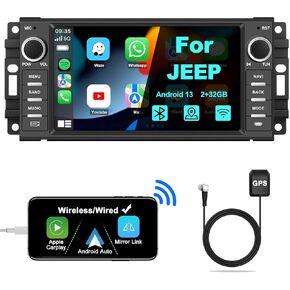 Car Stereo Car Radio for Jeep Wrangler JK Grand Cherokee Patriot Dodge Ram 1500 Caravan Compass Chrysler with Carplay/Android Auto, Bluetooth WiFi GPS Navigator SWC FM/AM, 7 Inch Touch Screen in Kuwait