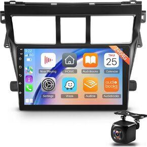 NHOPEEW [2+32G] Android 13 Touchscreen Car Stereo for Toyota Vios Yaris 2007-2012 with Apple Carplay and Android Auto, 9inch Bluetooth Radio with WiFi GPS Navigation DSP Audio+AHD Backup Camera/Mic