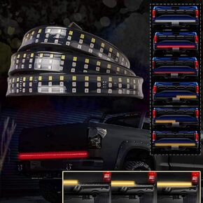 60 Inch Triple Row LED Tailgate Light Bar Sequential Amber Turn Signal White Reverse Red Brake Light Waterproof