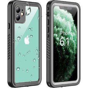 Compatible with iPhone 11 Waterproof Case, Built-in Screen Protector Full-Body Rugged Bumper Sealed Cover Shockproof Dustproof Waterproof Case for iPhone 11 6.1 inch (Black/Clear)