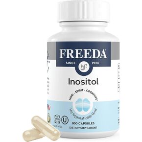 FREEDA Pure Inositol Capsules - 650 mg Inositol Supplement from Myo-Inositol - Mood and Calm Support - Vegetarian and Kosher Certified Vitamin B8 (Inositol) Supplements - Made in USA - 100 Count