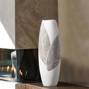 Modern Large Floor Vase White Home Decor Flower Vase 30.7 Inch Tall Resin Vase Tree Leaf Texture Decor Vases for Entryway Living Room Mantel