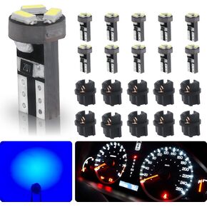 T5 LED bulbs Blue 74 73 37 2721 Car Dashboard Instrument Panel Gauge Cluster Indicator Lights with 3/8" 9mm T5 Twist Lock Socket Wedge Base, Pack of 10 Sets