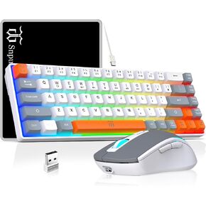 Snpurdiri 60% Wireless Gaming Keyboard and Mouse Combo,LED Backlit Rechargeable 2000mAh Battery,Small Membrane But Mechanical Keyboard + Popular RGB Mice for Gaming,Business Office