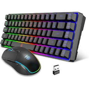 Snpurdiri 60% Wireless Gaming Keyboard and Mouse Combo,LED Backlit Rechargeable 2000mAh Battery,Small Membrane But Mechanical Keyboard + Popular RGB Mice for Gaming,Business Office
