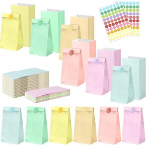BadenBach 78 Pack Small Pastel Gift Bags, 7.1" x 3.5" x 2.4",Mini Pastel Paper Bags with Stickers Goodie Bags Tiny Pastel Colored Candy Bags Party Favor Treat Bags for Birthday Wedding