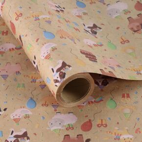 Aimyoo Farm Animals Kids Kraft Birthday Wrapping Paper Jumbo Roll, Baby Barn Animal Gift Wrap Paper 17 in x 32 ft